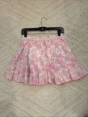 Pink Floral Ruffled Mini Skirt with Elastic Waist